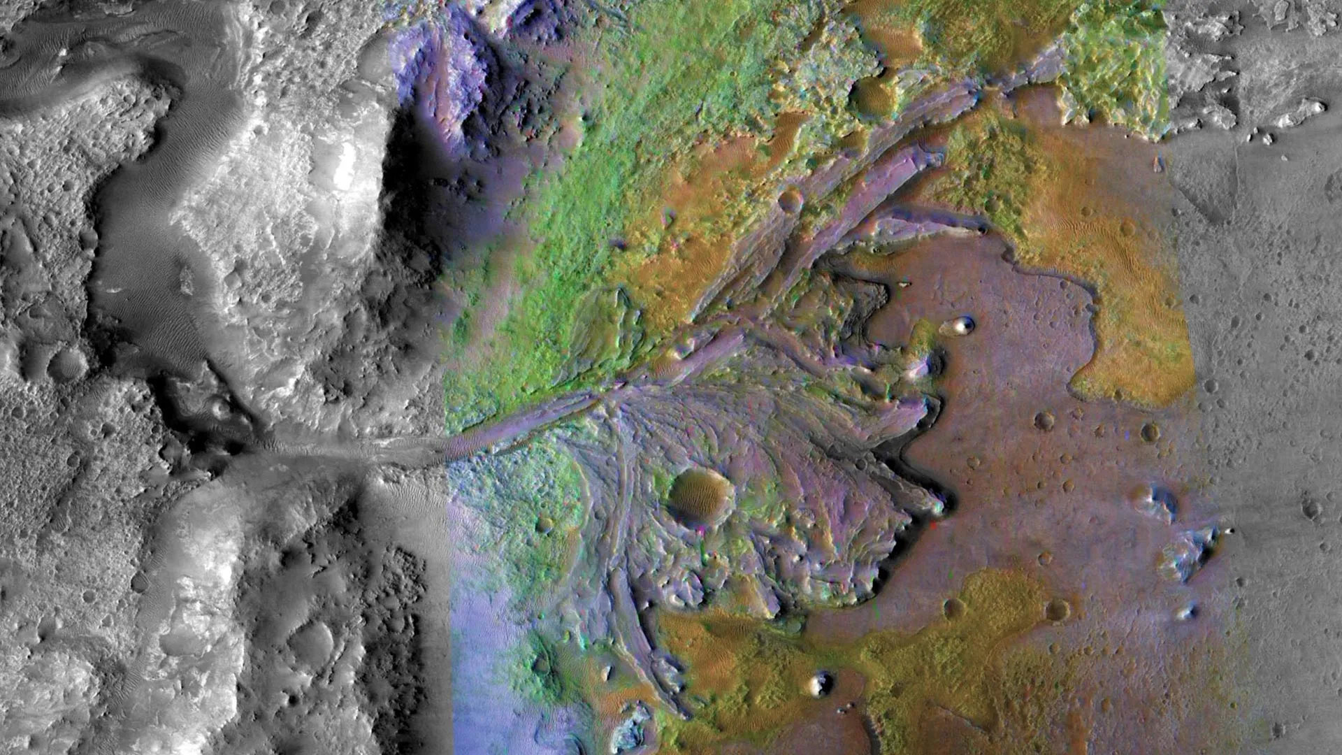 La sonda Perseverance ha portato alla luce prove di tre distinti episodi di attività idrica nel cratere Jezero, rivelando una storia di Marte antico molto più complessa di quanto gli scienziati si aspettassero. Crediti: NASA/JPL-Caltech/MSSS/JHU-APL