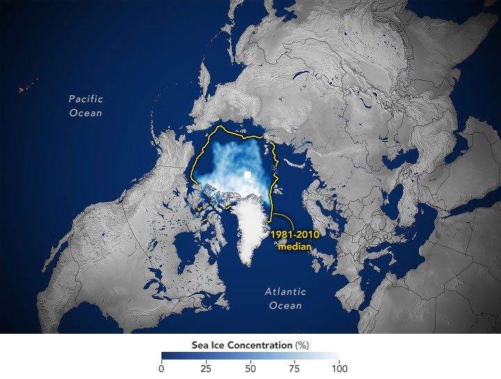 Il 12 settembre 2026, l'estensione minima annuale del ghiaccio marino artico raggiungerà il suo valore massimo, eguagliando diversi anni precedenti e posizionandosi al decimo posto tra i valori minimi più bassi mai registrati dai satelliti.
Osservatorio della Terra della NASA/Michala Garrison